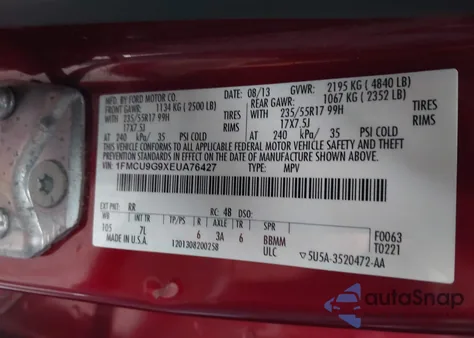 2014 Ford Escape Se z USA, uszkodzony, nr VIN 1FMCU9G9XEUA76427